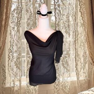 Vintage Y2K 90s Black Cowl Neck Chiffon Top
